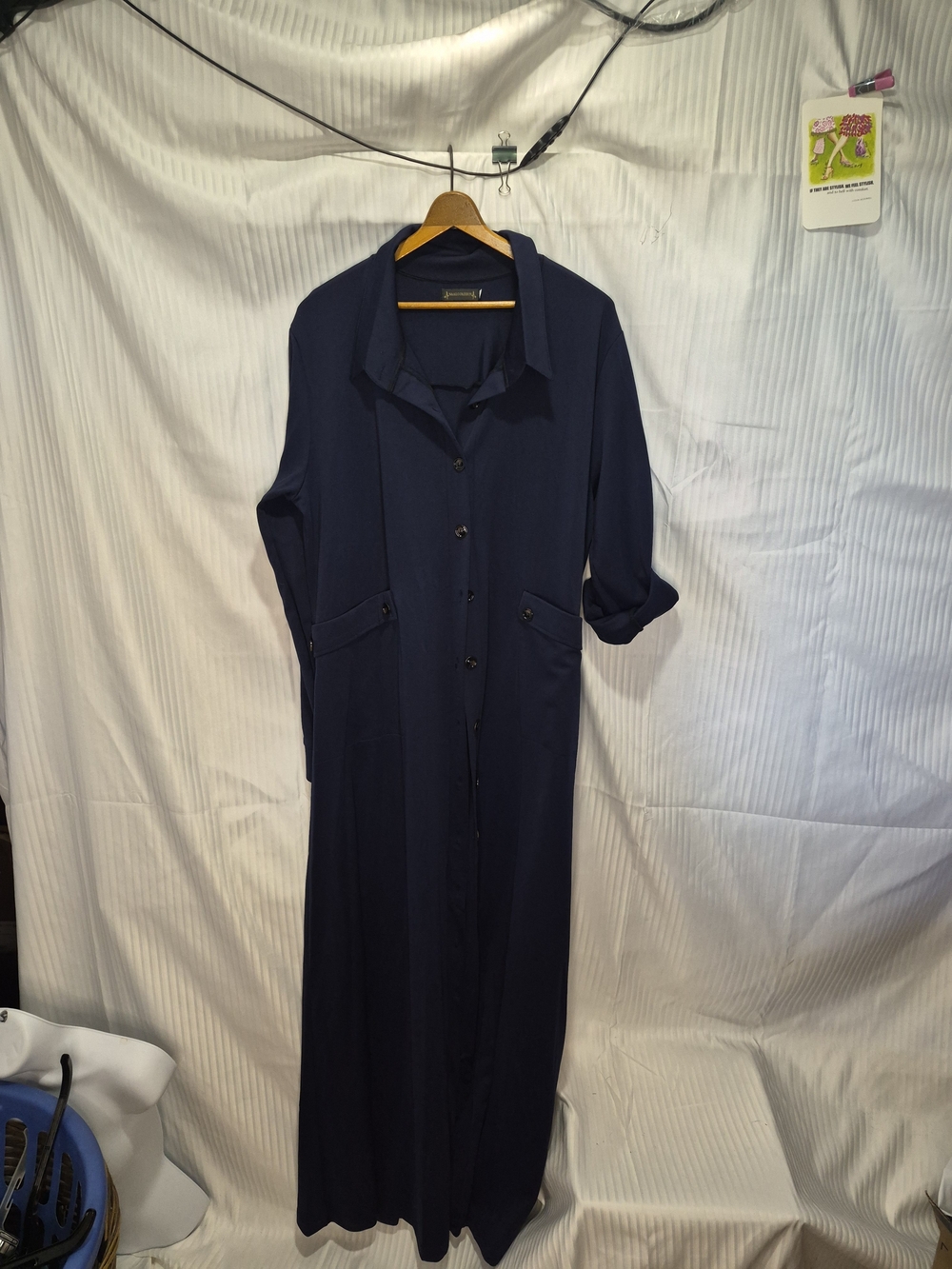 Long Navy Button-Front Maxi Shirt Dress Size XL By Naaofahion